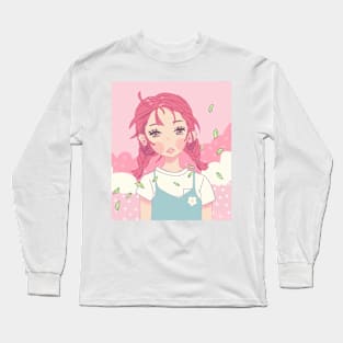 Kawaii Anime Pink Hair Girl Long Sleeve T-Shirt